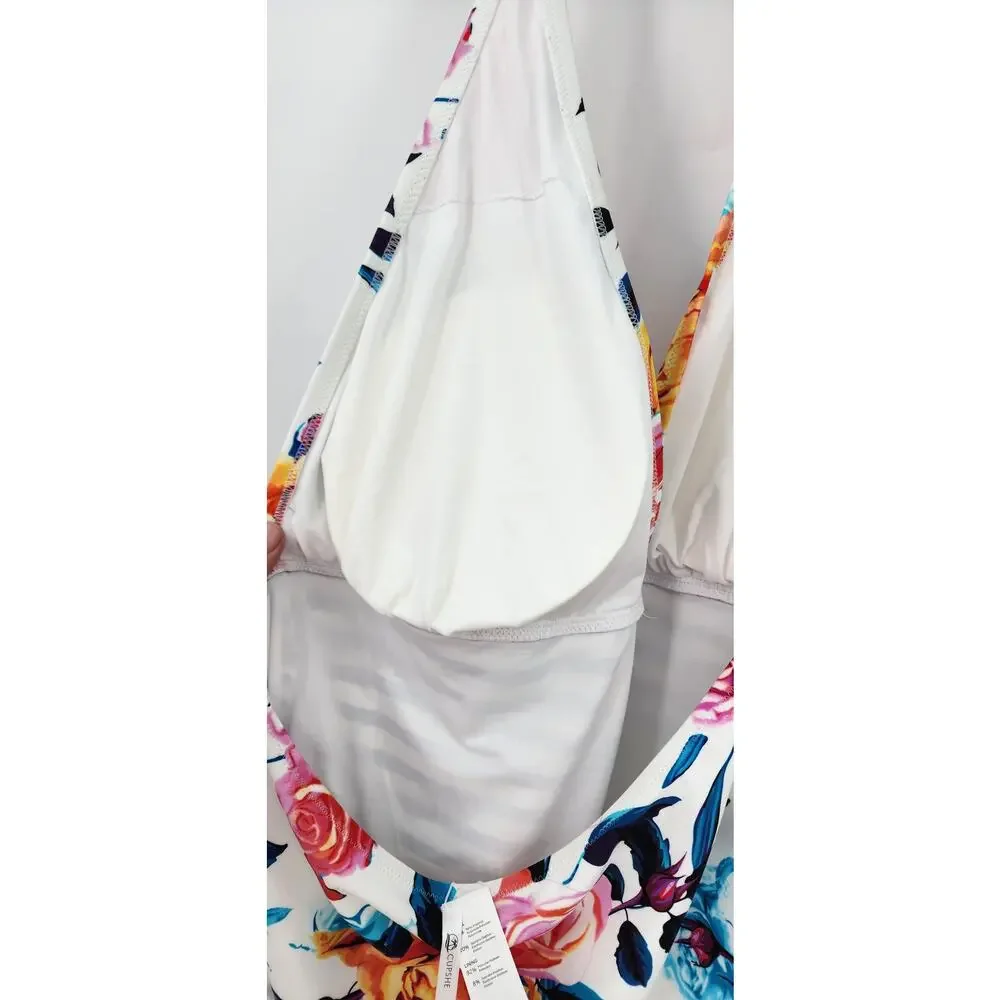 New Cupshe Bold Floral Stripe Halter Tummy Control One Piece Swimsuit 4X 4XL‎